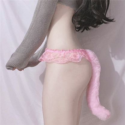 Sexy Plush Tail Panties Pink One Size