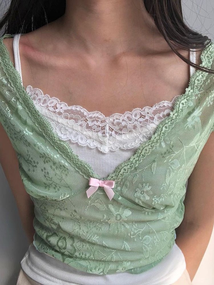 Sweet Lace Cami Crop Top Green