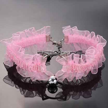Sweet Adjustable Lace Choker with Bell Pink