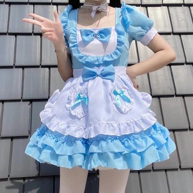 Pretty Lolita Maid Dress Set Blue
