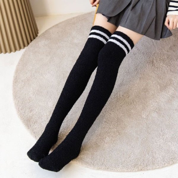 Soft Thick Fuzzy Thigh High Socks 7 One Size
