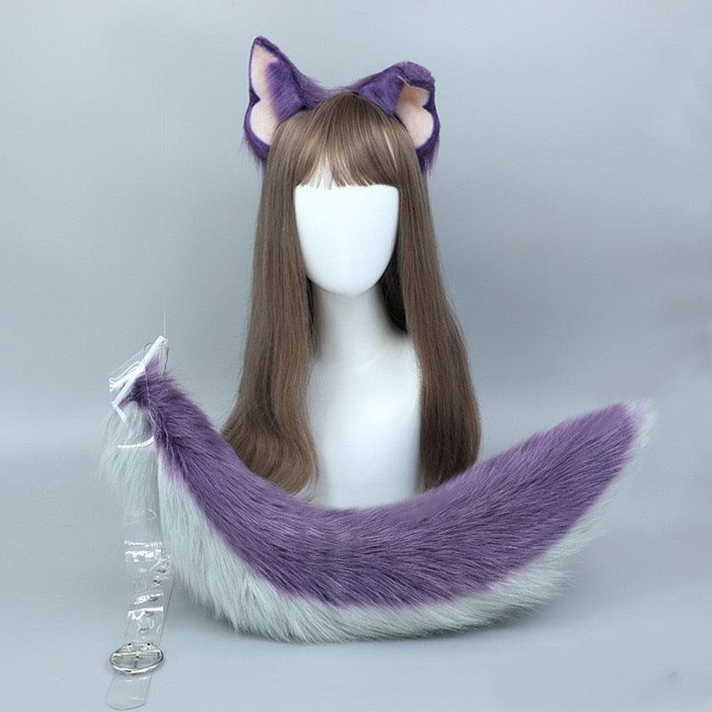 Purple Plush Wolf Ears and Tail Set ear and tail-02