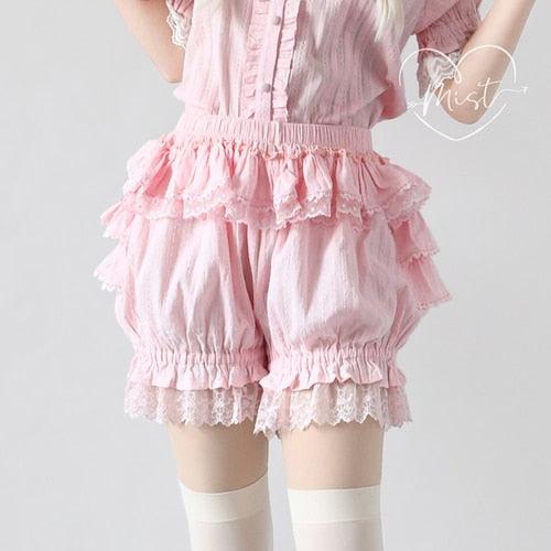 Victorian Gothic Lolita Shorts Lace Ruffles Pink