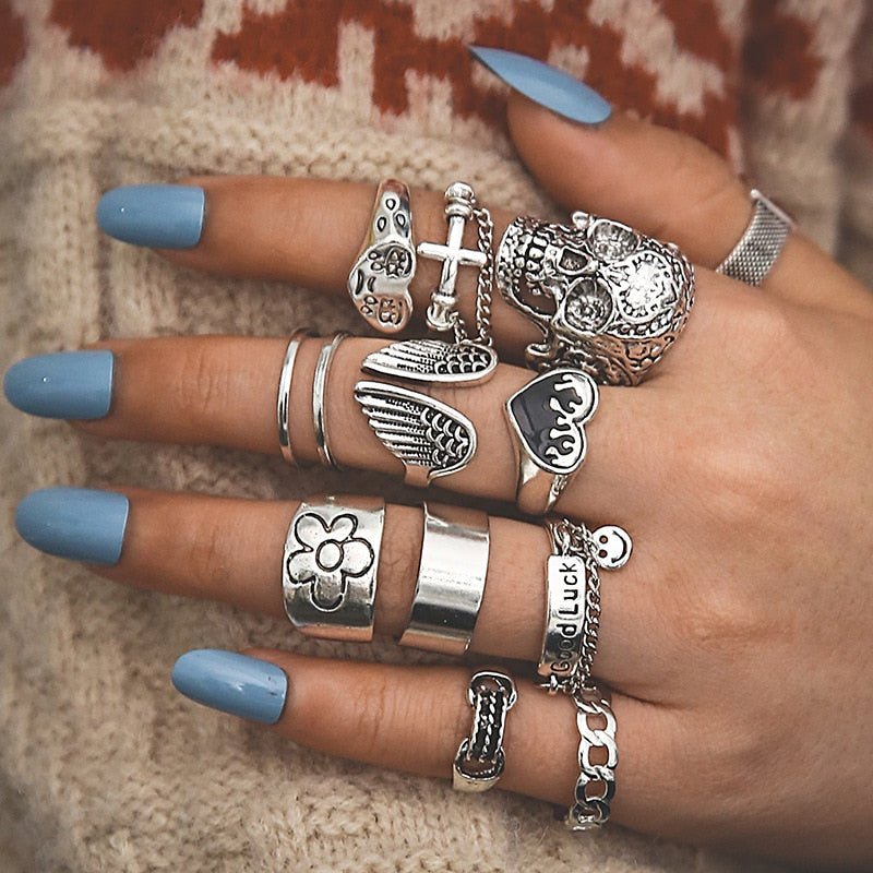 Silver Gothic Ring Set