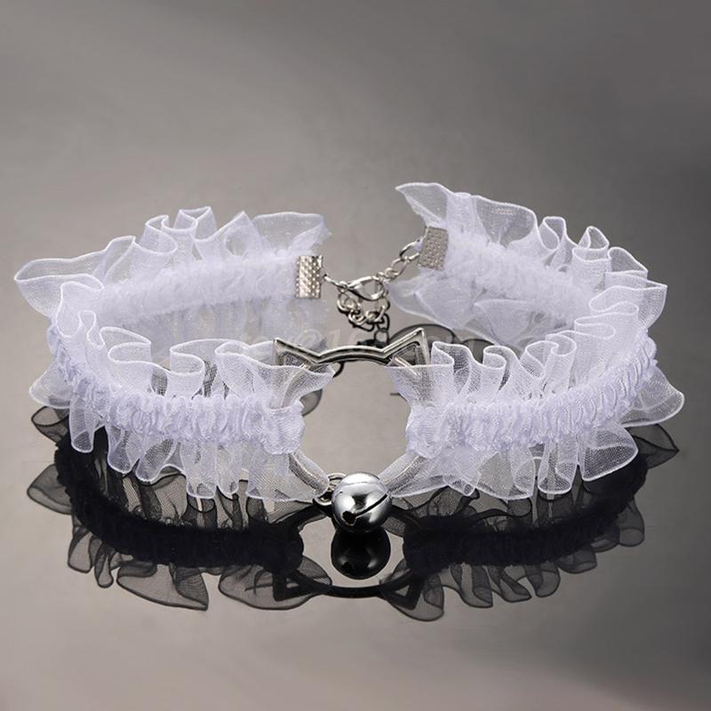 Sweet Adjustable Lace Choker with Bell White