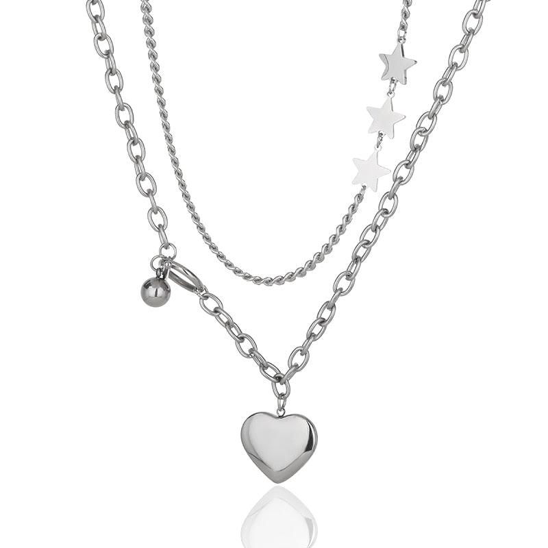 Stainless Steel Heart Star Necklace