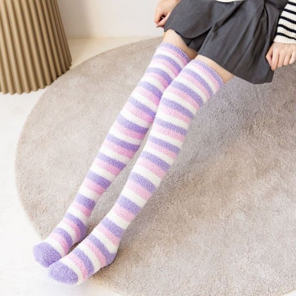 Soft Thick Fuzzy Thigh High Socks 2 One Size