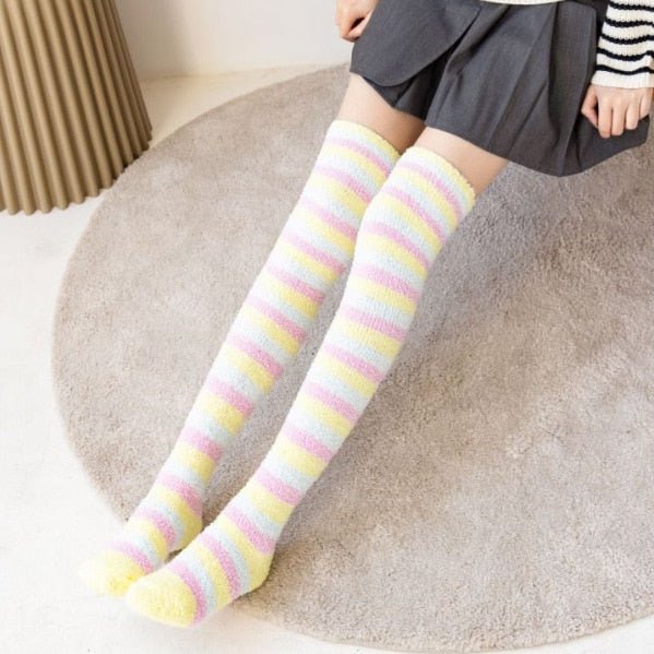 Soft Thick Fuzzy Thigh High Socks 6 One Size