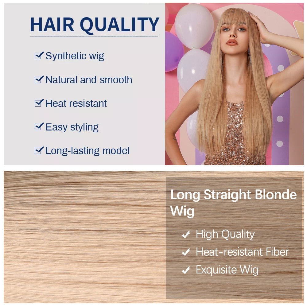 Light Straight Blonde Wig with Bangs