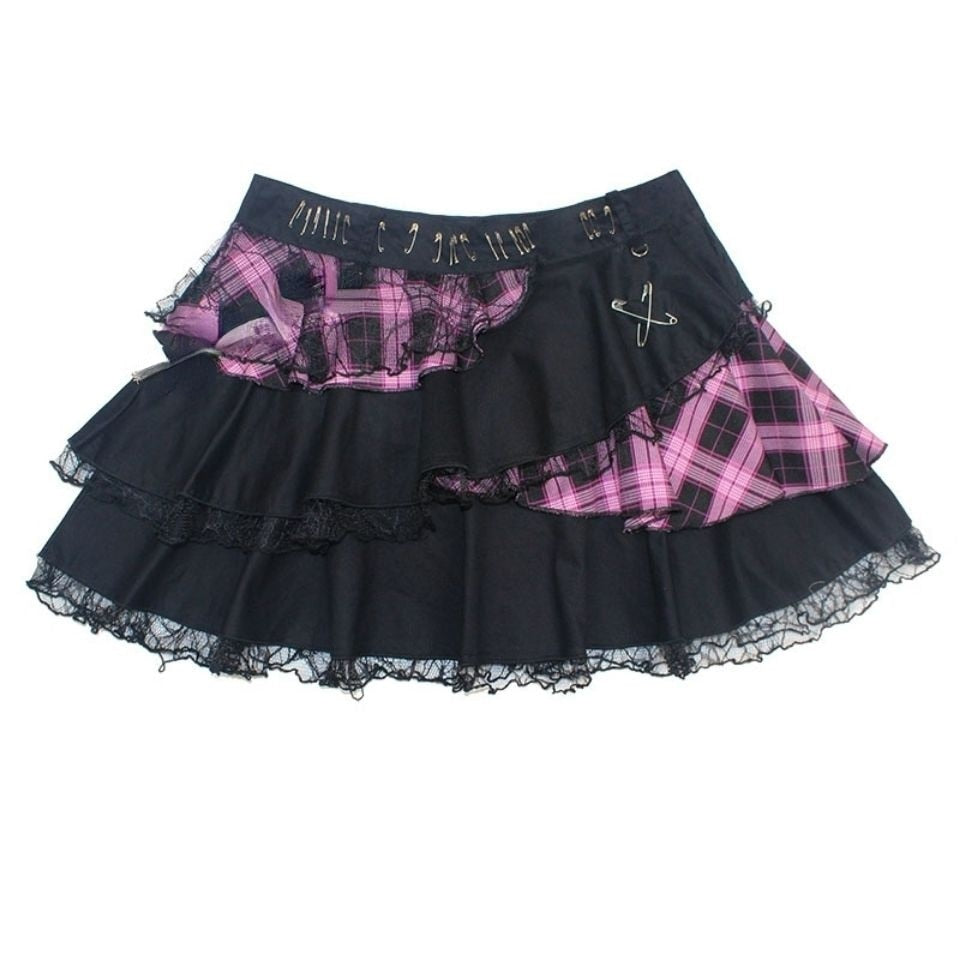 Plaid Lace Punk Skirt as photo