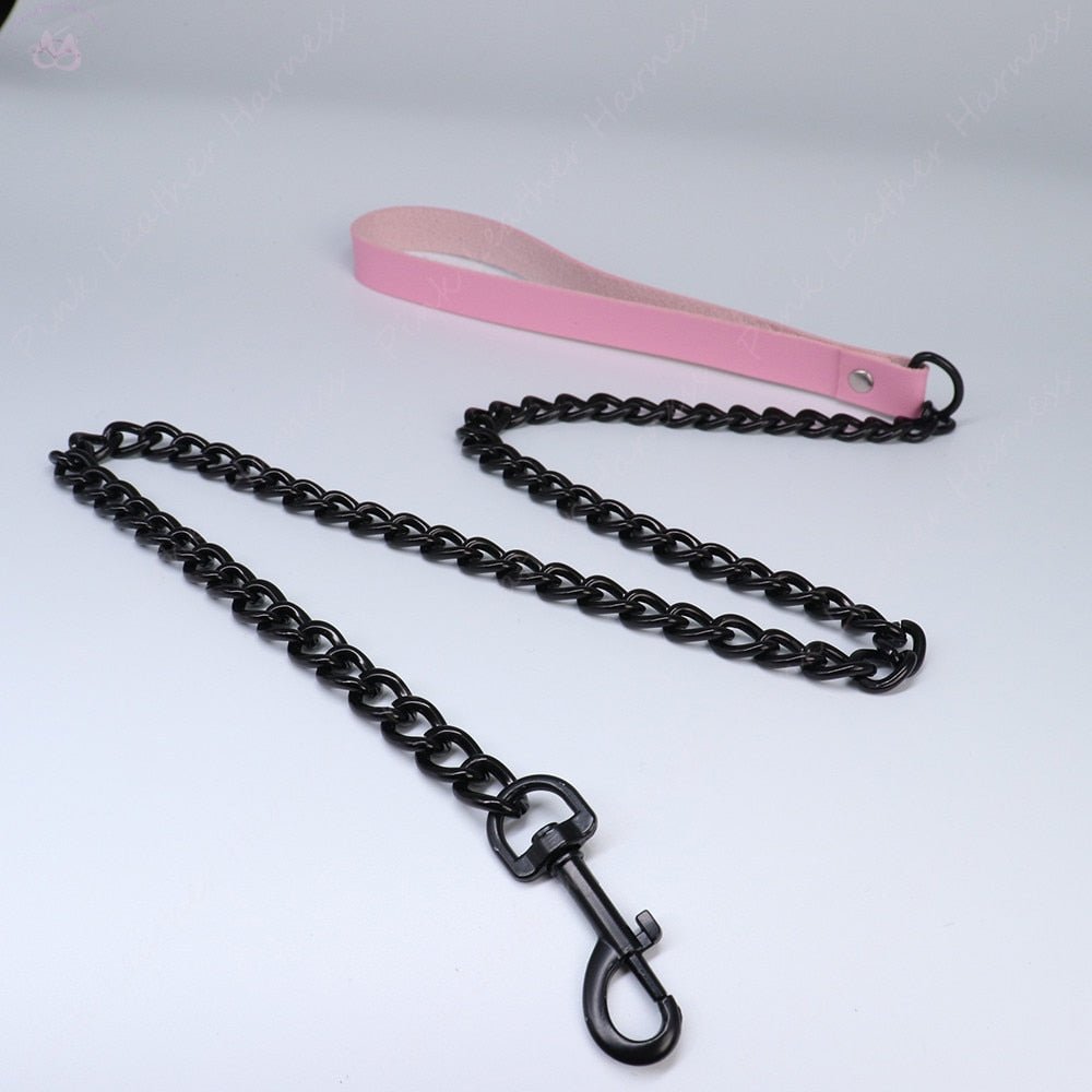 Sexy Pink Leather Stainless Steel Leash style 9