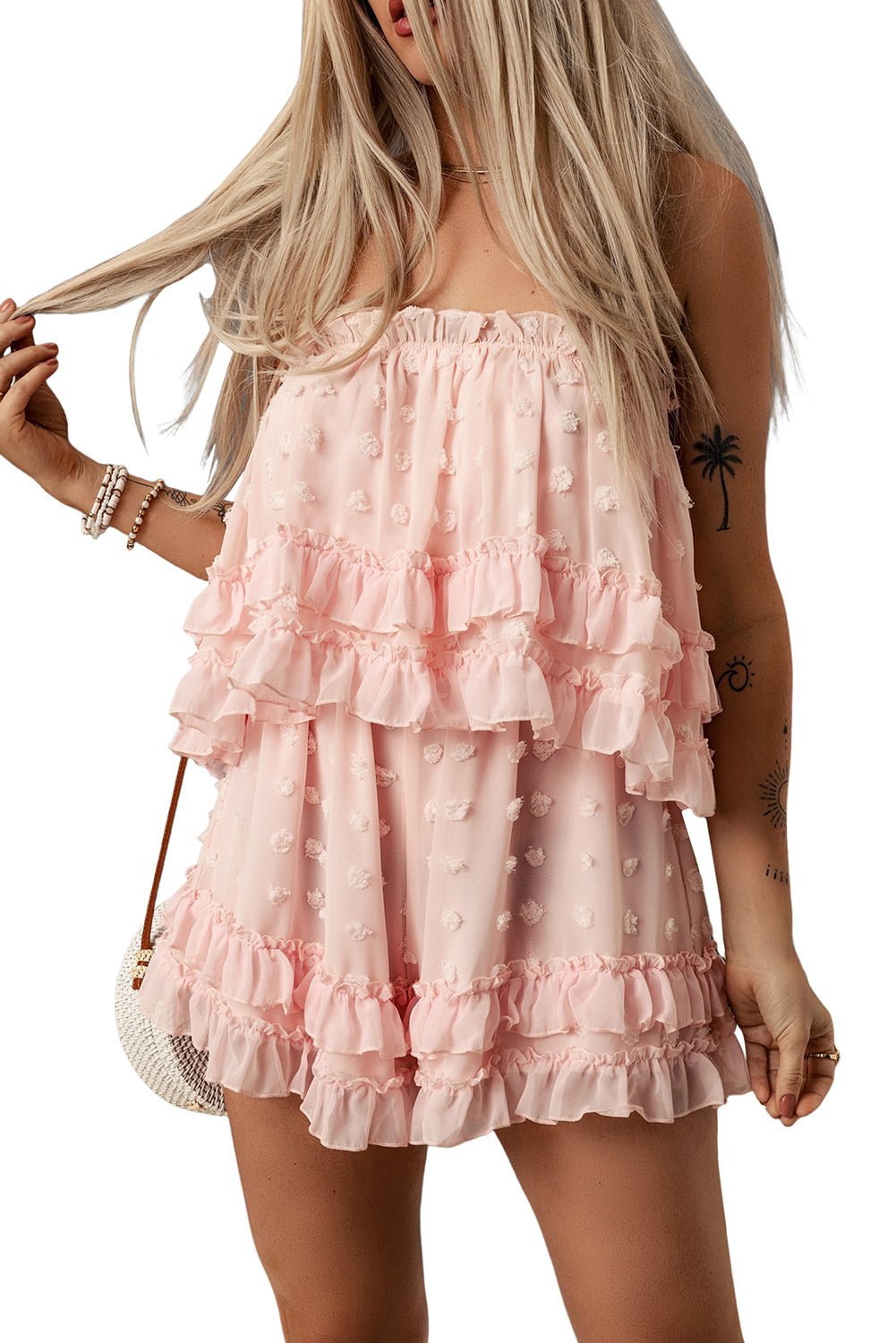 Pink Frill Strapless Romper