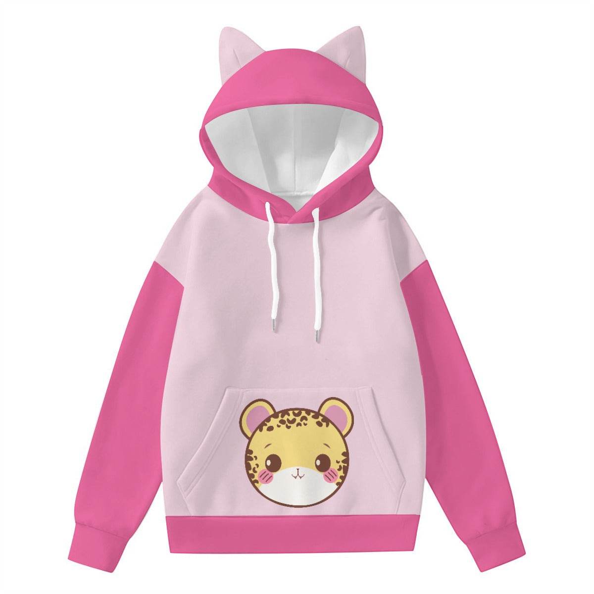 Kawaii Pink Leopard Kitty Ears Hoodie - Puppy's Aesthetics