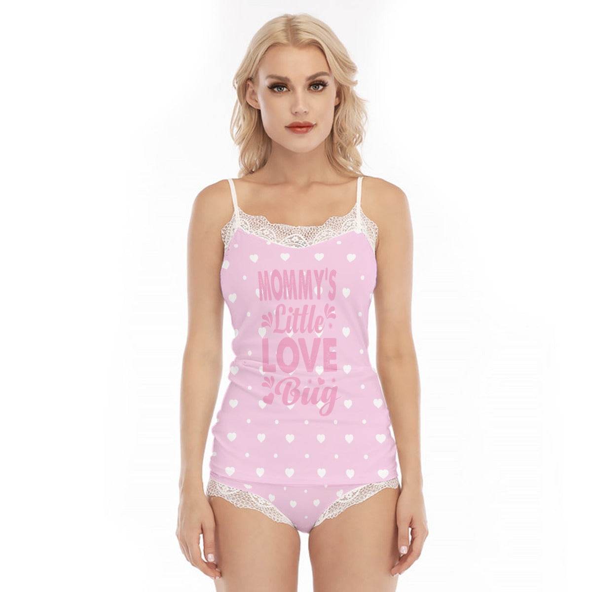 'Mommy's Little Love Bug' Pink Cami Lace Pajamas - Puppy's Aesthetics