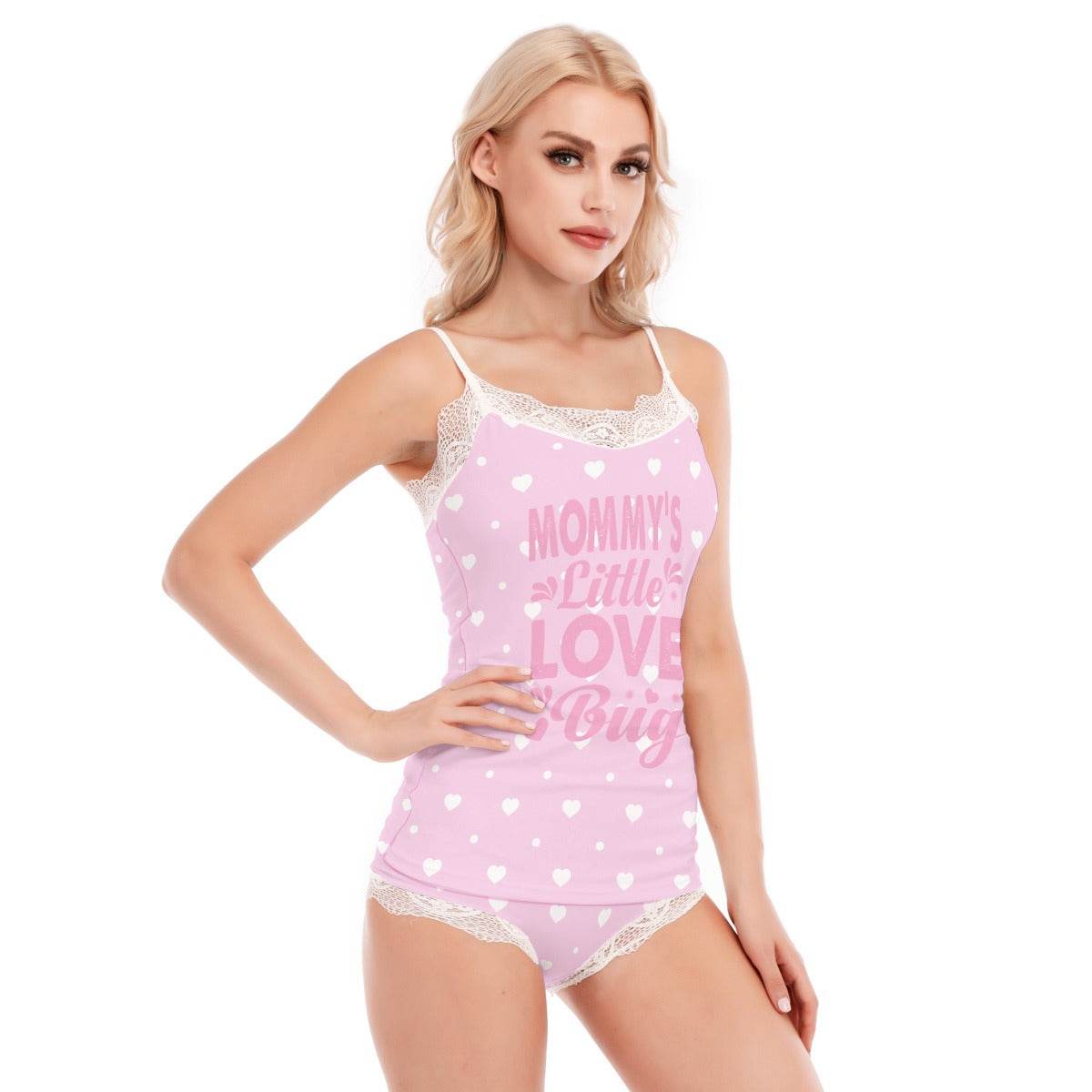 'Mommy's Little Love Bug' Pink Cami Lace Pajamas - Puppy's Aesthetics