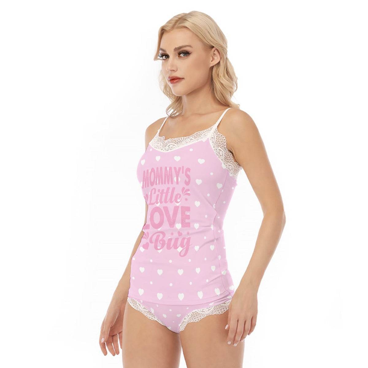 'Mommy's Little Love Bug' Pink Cami Lace Pajamas - Puppy's Aesthetics