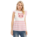 Kawaii Piglet Pink Striped Ruffle Blouse - Puppy's Aesthetics