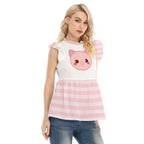 Kawaii Piglet Pink Striped Ruffle Blouse - Puppy's Aesthetics