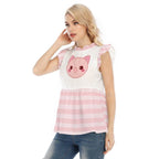 Kawaii Piglet Pink Striped Ruffle Blouse - Puppy's Aesthetics