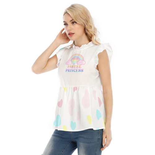 'Pastel Princess' Pastel Hearts Ruffle Blouse - Puppy's Aesthetics Clothing (Image 2)