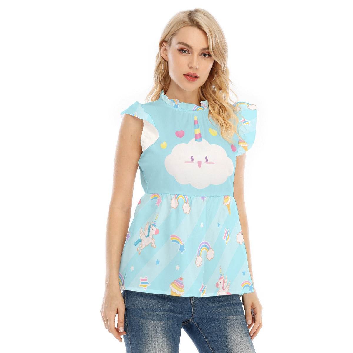 Pretty Pastel Unicorn Rainbow Ruffle Blouse - Puppy's Aesthetics
