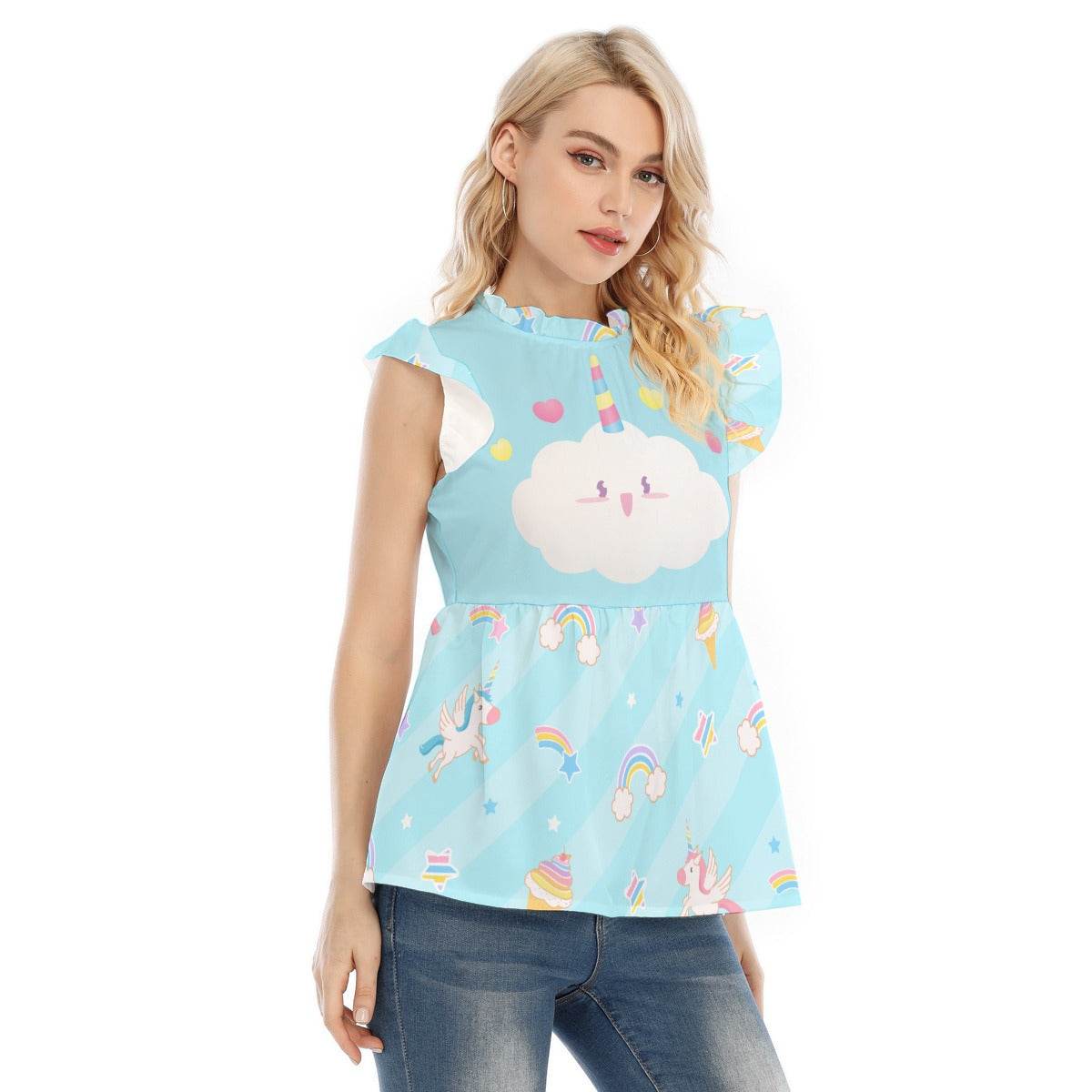 Pretty Pastel Unicorn Rainbow Ruffle Blouse - Puppy's Aesthetics
