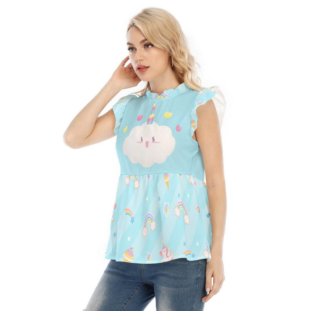 Pretty Pastel Unicorn Rainbow Ruffle Blouse - Puppy's Aesthetics