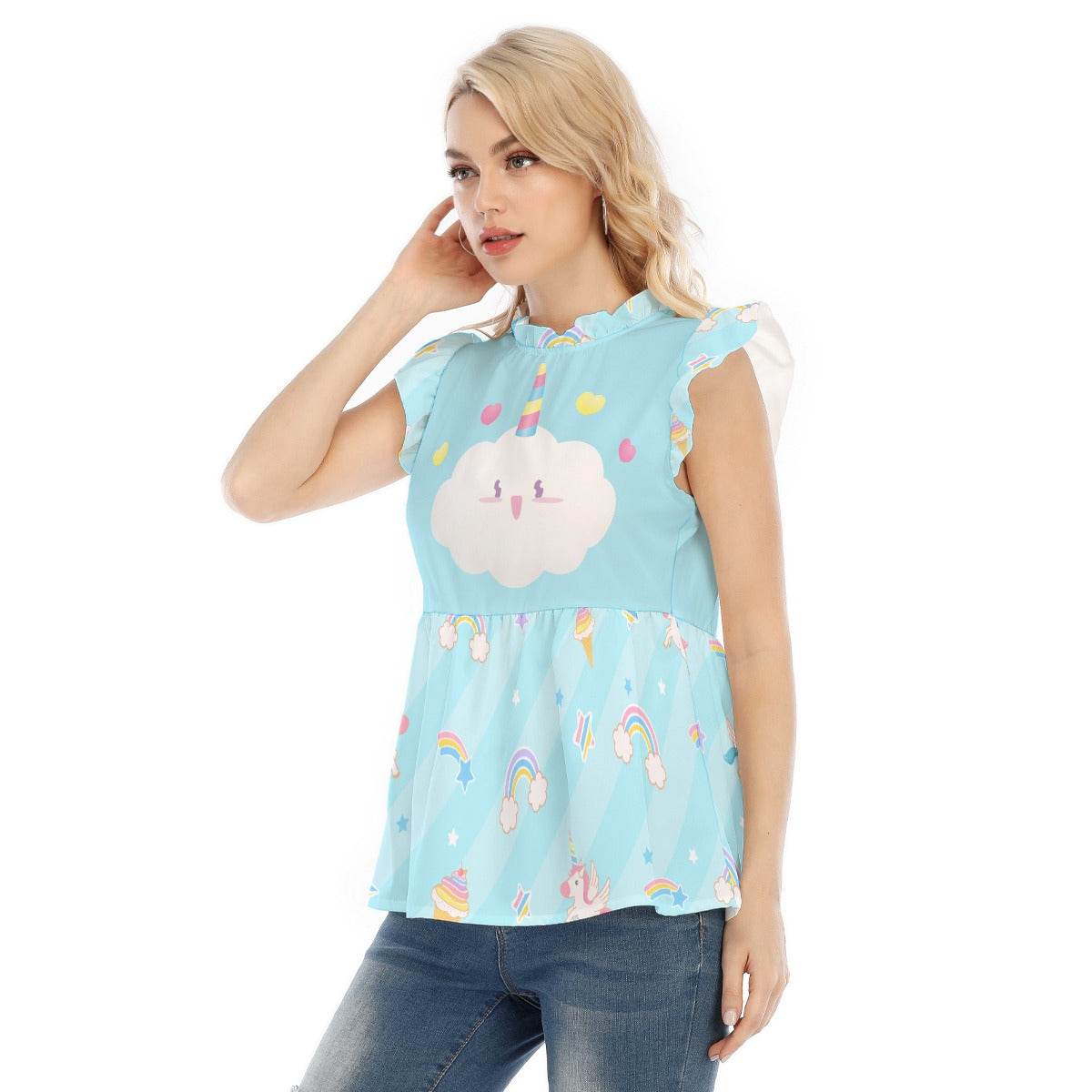 Pretty Pastel Unicorn Rainbow Ruffle Blouse - Puppy's Aesthetics