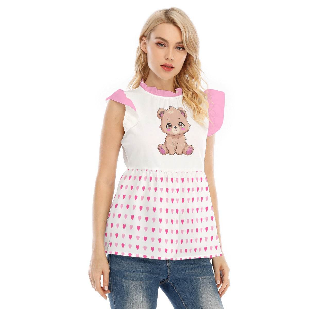 Sweetheart Bear Ruffle Blouse - Puppy's Aesthetics